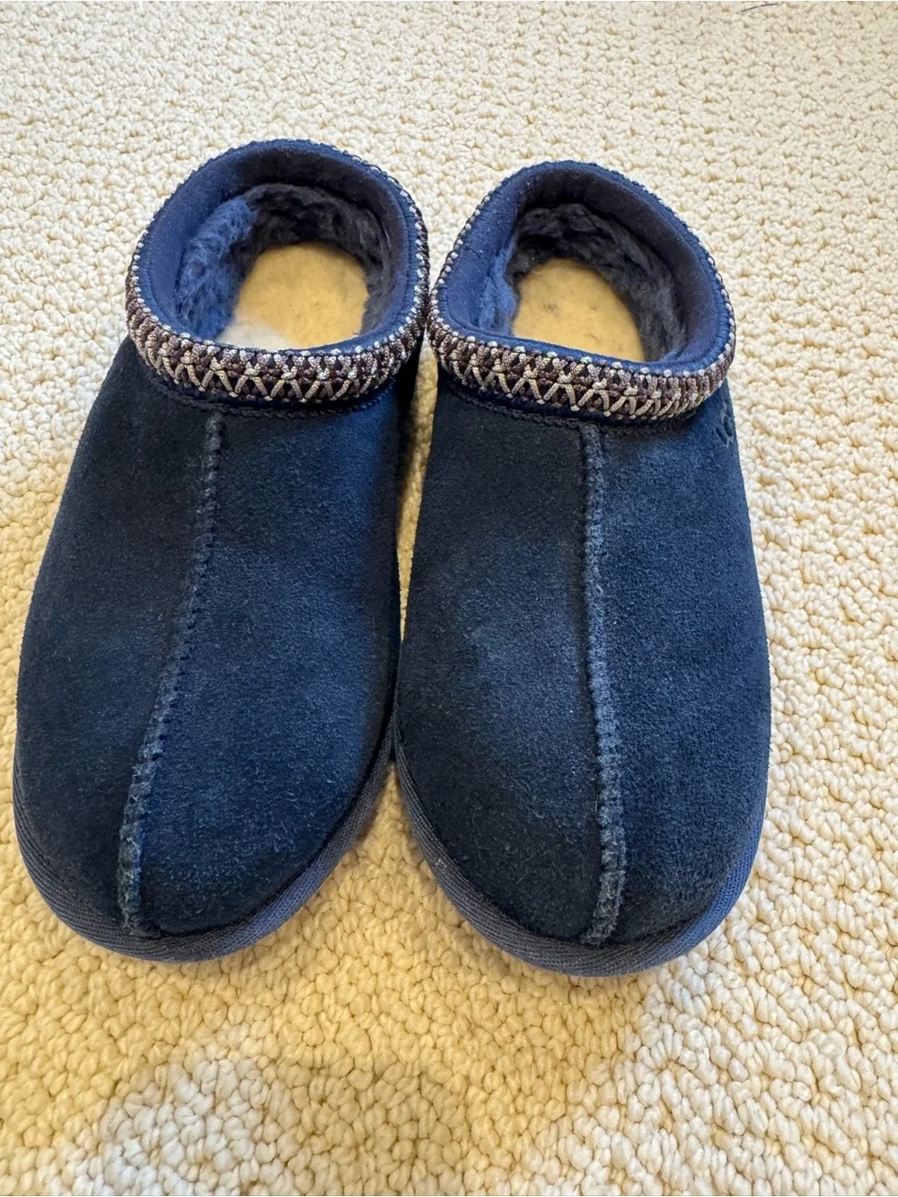 Kids Navy Suede UGG Slip-On Cozy Slippers